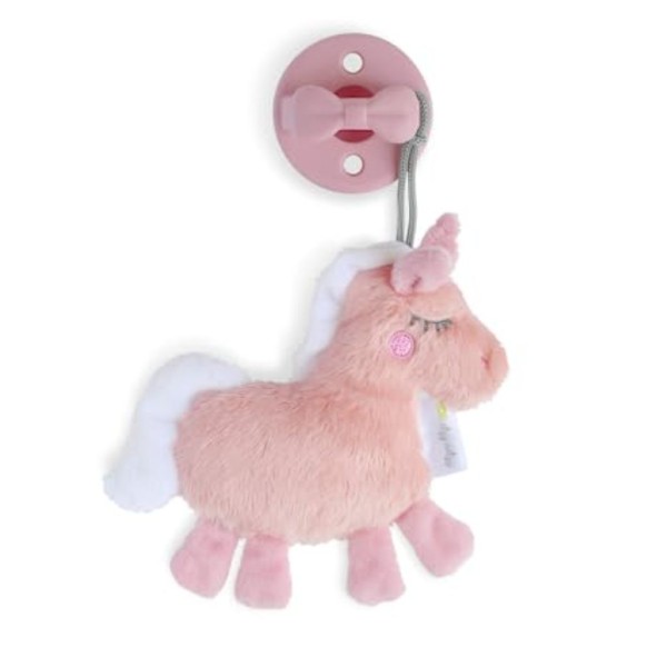itzy ritzy pacifier & lovey set; detachable plush unicorn & coordinating pink silicone pacifier; ideal for ages 0 months & up, unicorn , 4 x 0.5 x 5 inch (pack of 1) (2)