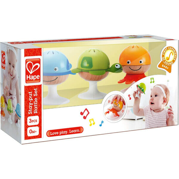 hape put stay rattle set three sea animal suction rattle toys, baby educational toy set (1)
