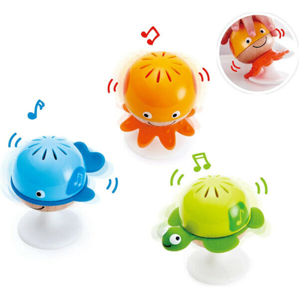 hape put stay rattle set three sea animal suction rattle toys, baby educational toy set (4)
