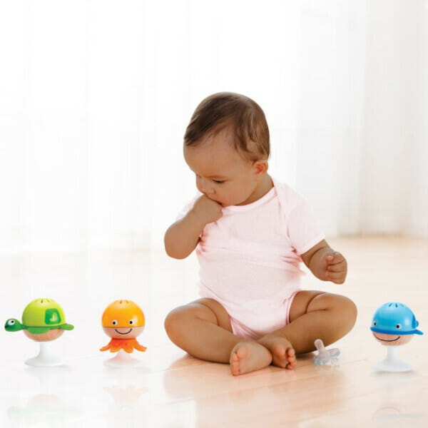 hape put stay rattle set three sea animal suction rattle toys, baby educational toy set (5)