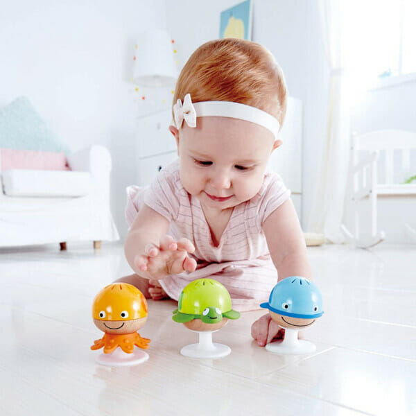 hape put stay rattle set three sea animal suction rattle toys, baby educational toy set (8)
