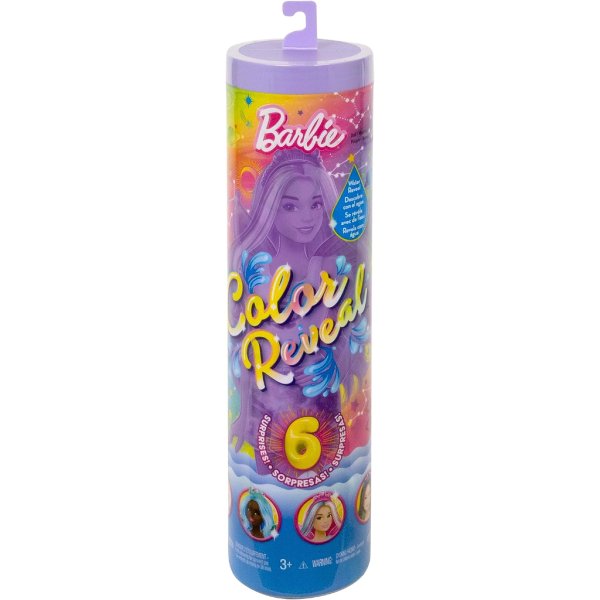barbie color reveal rainbow galaxy series doll set with 6 surprises, heavenly glow and colour change, children's toy, from 3 years1