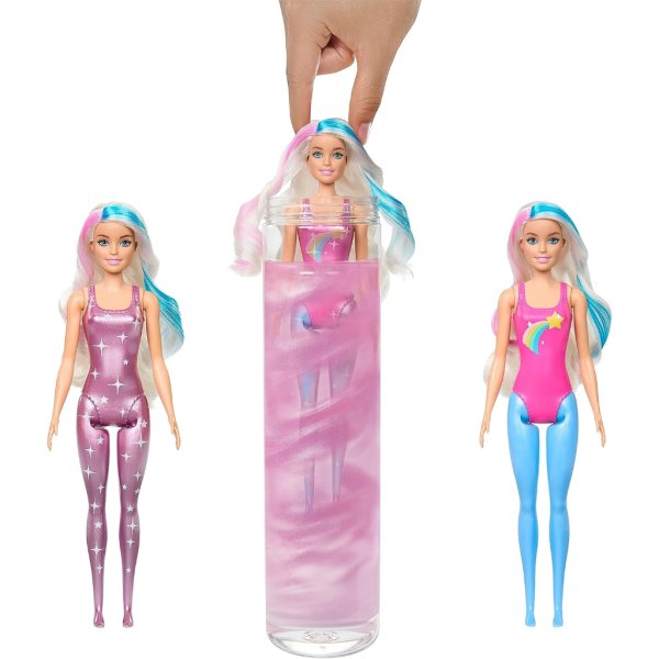 barbie color reveal rainbow galaxy series doll set with 6 surprises, heavenly glow and colour change, children's toy, from 3 years3