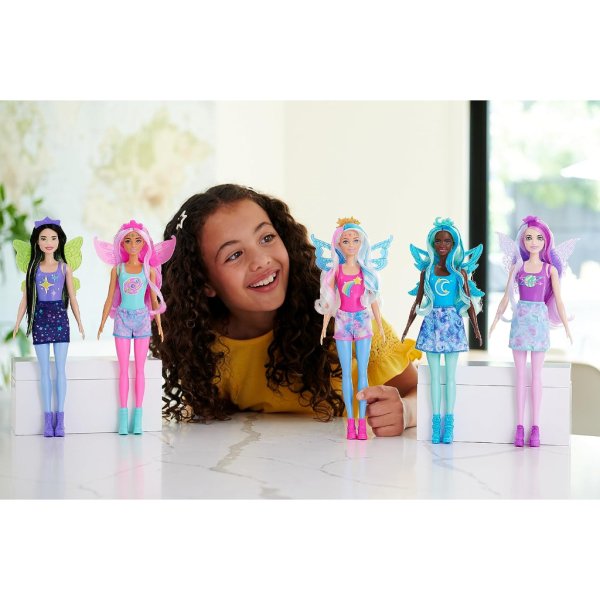 barbie color reveal rainbow galaxy series doll set with 6 surprises, heavenly glow and colour change, children's toy, from 3 years5