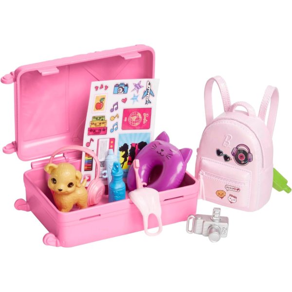 barbie doll and accessories, 'malibu' travel set with puppy and 10+ pieces including working suitcase4