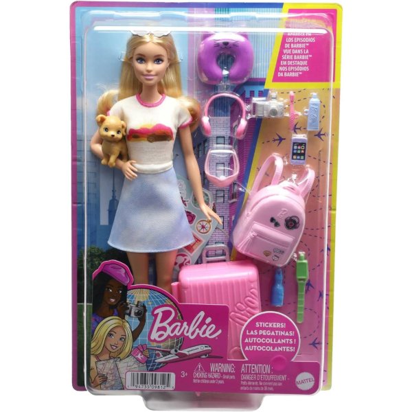 barbie doll and accessories, 'malibu' travel set with puppy and 10+ pieces including working suitcase5