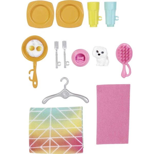 barbie doll house with furniture & accessories including pet puppy, 4 play areas3