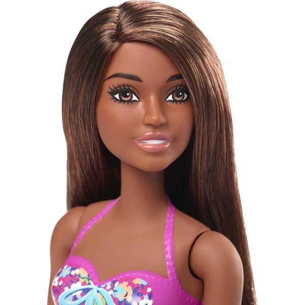 barbie doll and pool playset with pink slide. brunette3
