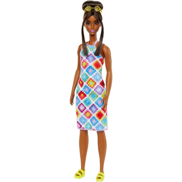 barbie fashionistas doll #210 with bun and crochet halter dress5