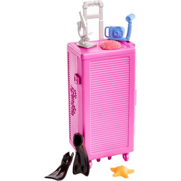 barbie marine biologist doll and accessories, mobile lab playset with brunette doll and 10+ pieces5