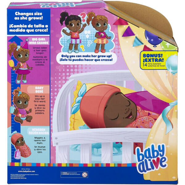baby alive baby grows up exclusive, bonus extra ! 1 growing doll toy, 14 party surprises3