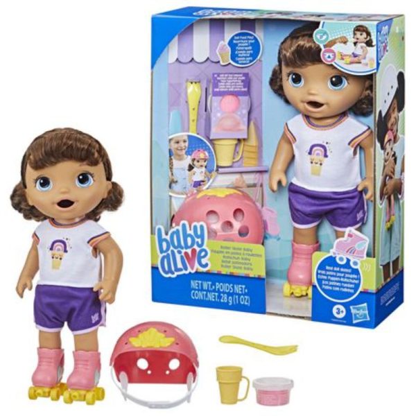 baby alive roller skate baby doll with brown hair, 12 inch doll 2