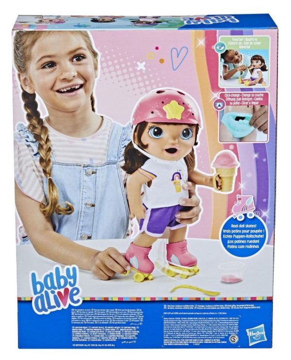 baby alive roller skate baby doll with brown hair, 12 inch doll 3