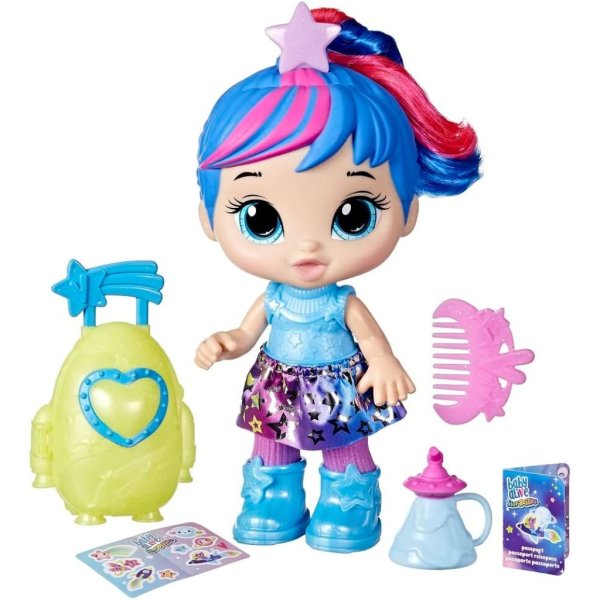 baby alive star besties doll, stellar skylar, 8 inch space themed doll