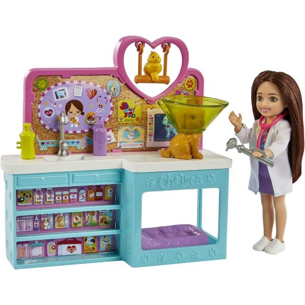 barbie chelsea doll and accessories, pet vet playset with doll, 4 animals and 18 pieces 2