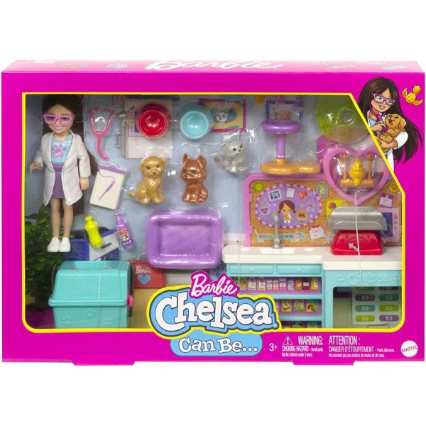 barbie chelsea doll and accessories, pet vet playset with doll, 4 animals and 18 pieces 5