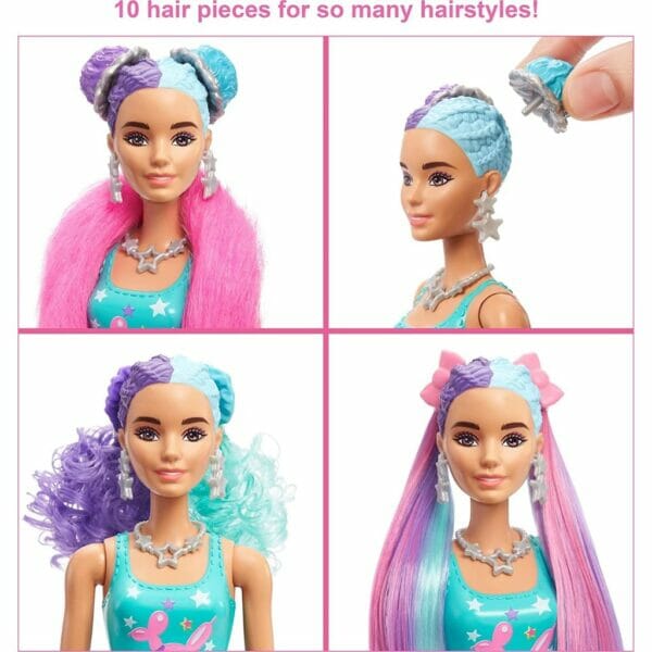 barbie color reveal doll, glittery purple with 25 hairstyling2