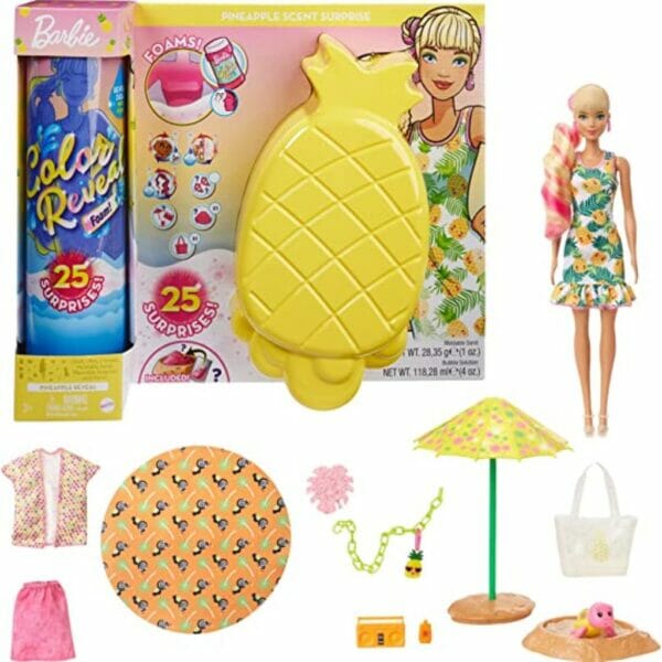 Barbie Color Reveal Foam! Doll, Pineapple Scent, 25 Surprises For Kids 3 Years Old & Up
