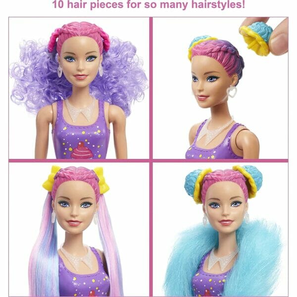 barbie color reveal glitter! hair swaps doll, glittery pink w ith 25 surprises3