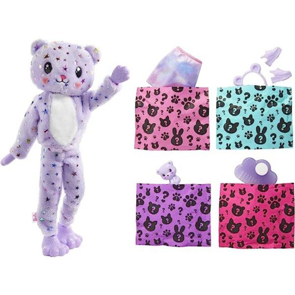 barbie cutie reveal doll, fantasy series teddy bear plush costume, 10 surprises including mini pet & color change (3)