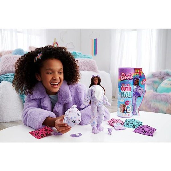 barbie cutie reveal doll, fantasy series teddy bear plush costume, 10 surprises including mini pet & color change (4)