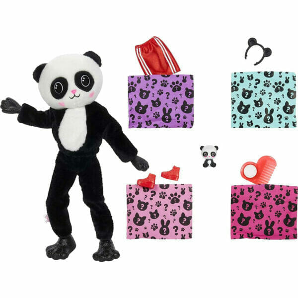 barbie cutie reveal doll with panda plush costume & 10 surprises (4)