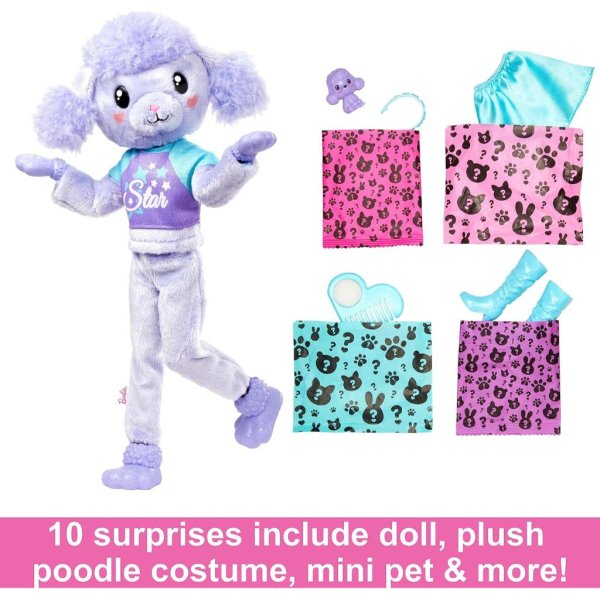 barbie cutie reveal doll with purple hair & poodle costume 2