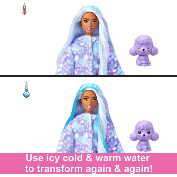 barbie cutie reveal doll with purple hair & poodle costume 3