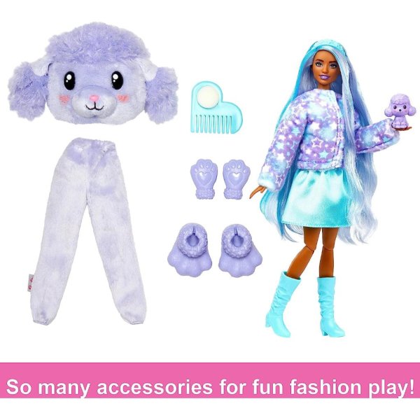 barbie cutie reveal doll with purple hair & poodle costume 4