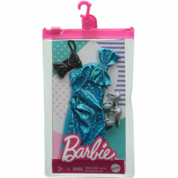barbie doll clothes sparkling blue dress & 2 accessories (1)