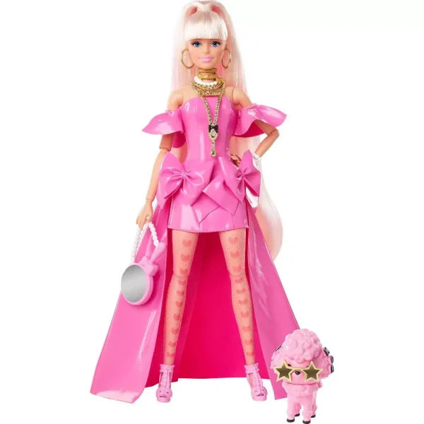 barbie extra fancy doll – pink glossy high low gown1