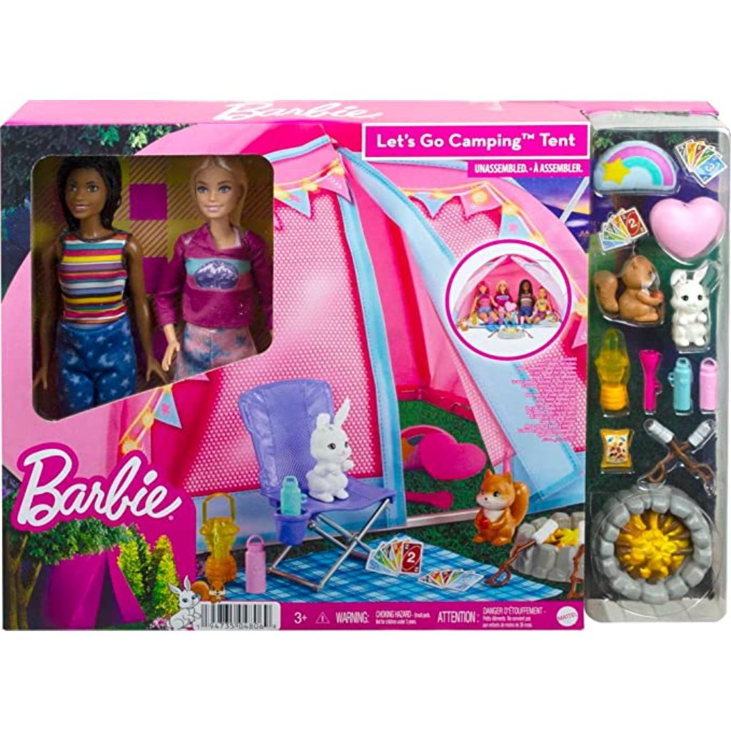 barbie it takes two camping playset with tent, 2 dolls1