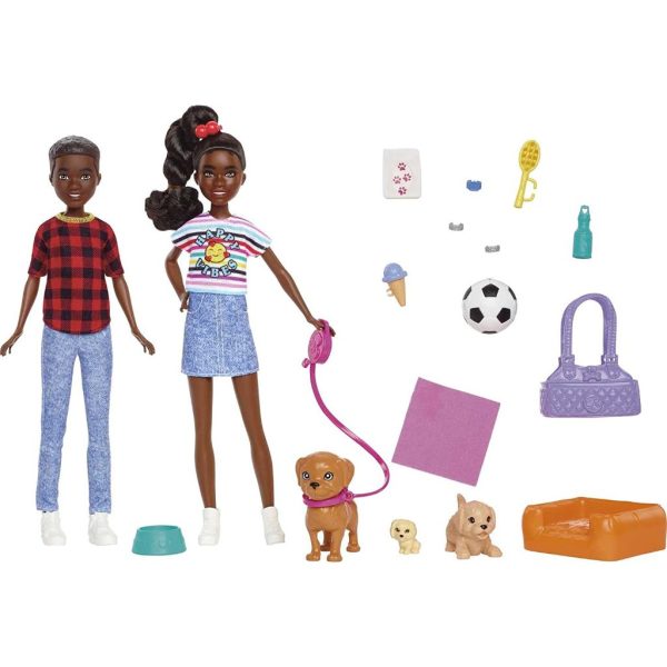 barbie it takes two playset with jackson & jayla twins dolls & 13 storytelling pieces including 3 pet puppies & accessories, toy for 3 year olds & up 4