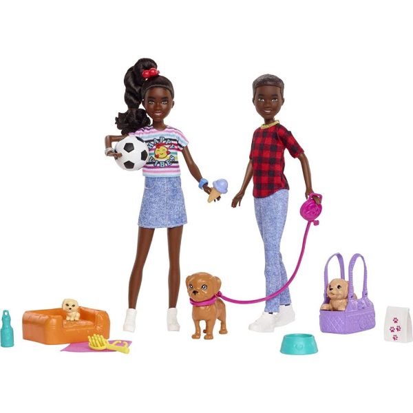 barbie it takes two playset with jackson & jayla twins dolls & 13 storytelling pieces including 3 pet puppies & accessories, toy for 3 year olds & up