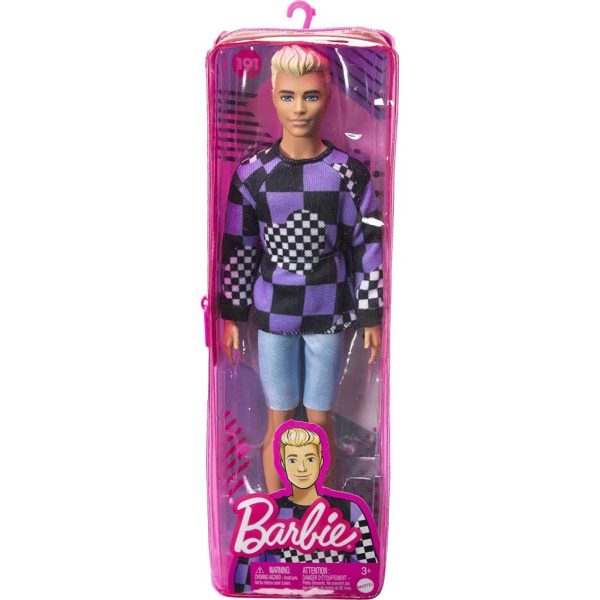 barbie ken fashionistas doll #191, blonde cropped hair, checkered sweater, denim shorts, white sneakers 4
