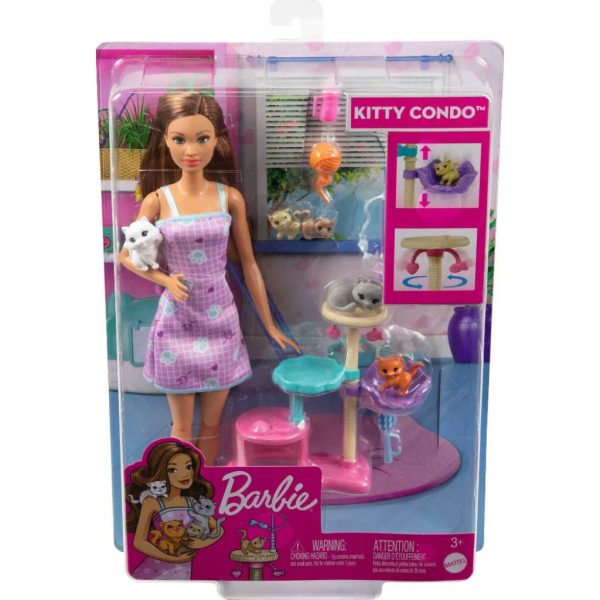 barbie kitty condo doll and pets playset