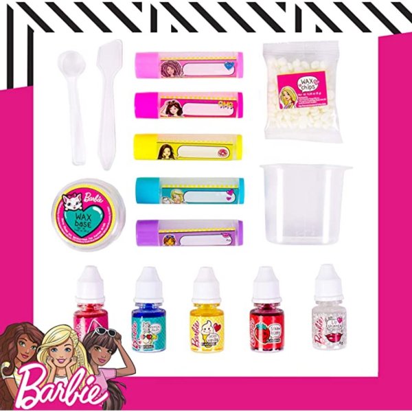 barbie make your own layered lip balm kit, diy 5 custom lip balms by mixing flavors like vanilla, strawberry, watermelon & tropical punch, multicolored (1)