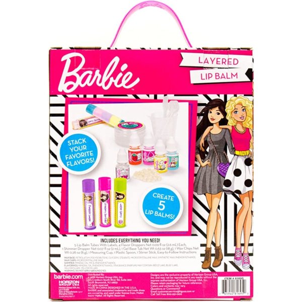 barbie make your own layered lip balm kit, diy 5 custom lip balms by mixing flavors like vanilla, strawberry, watermelon & tropical punch, multicolored (2)