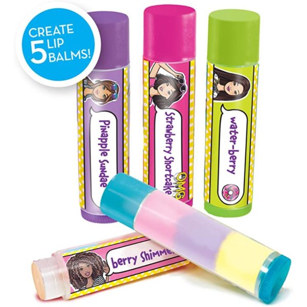 barbie make your own layered lip balm kit, diy 5 custom lip balms by mixing flavors like vanilla, strawberry, watermelon & tropical punch, multicolored (3)