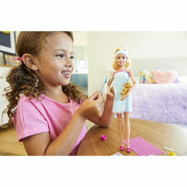 barbie spa doll, blonde, with puppy and 9 accessories2