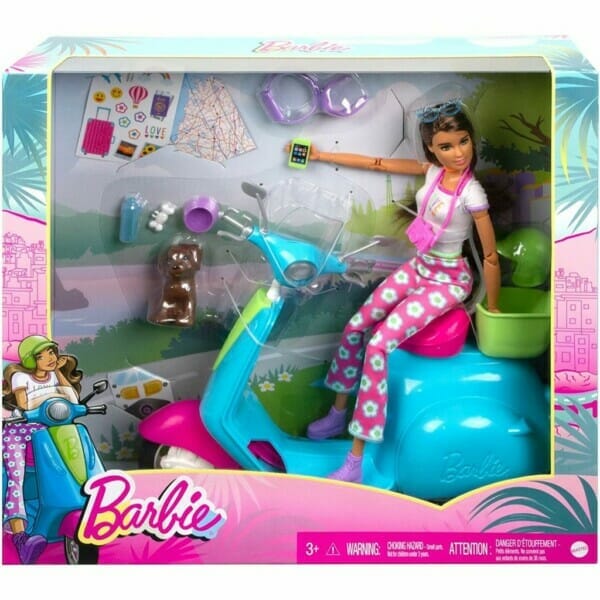 barbie travel playset with fashionistas travel doll (11.5 in brunette)