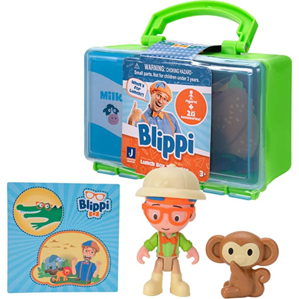 blippi toy lunch box 2 pack, chef and zookeeper 2.5 inch minis inside children’s toys (3)