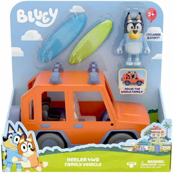 bluey heeler 4wd family vehicle four 2.5 3 figures & 1 car play vehicle2