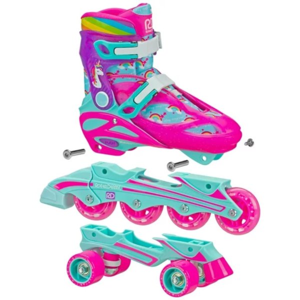 roller derby girls sprinter 2n1 quad and inline skates combo – unicorn medium 1