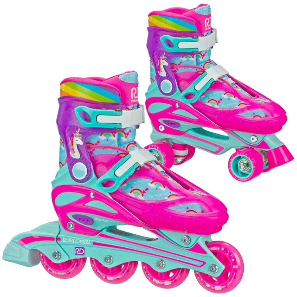 roller derby girls sprinter 2n1 quad and inline skates combo – unicorn medium