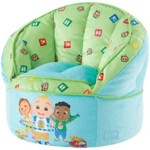 dea nuova cocomelon blue round bean bag chair for kids, ages 3+, large
