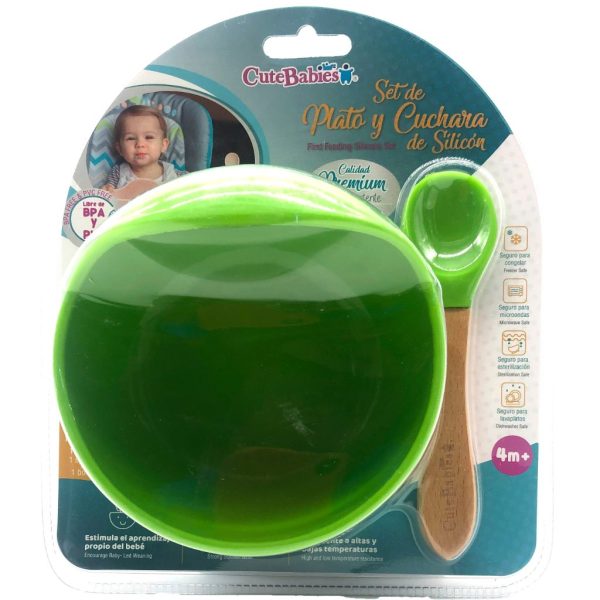 cutebabies silicon plate and spoon set green1