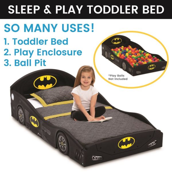 batman 4 piece room in a box bedroom set by delta children includes sleep & play toddler bed, 6 bin design & store toy organizer and art desk with chair (12)