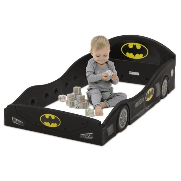 batman 4 piece room in a box bedroom set by delta children includes sleep & play toddler bed, 6 bin design & store toy organizer and art desk with chair (16)