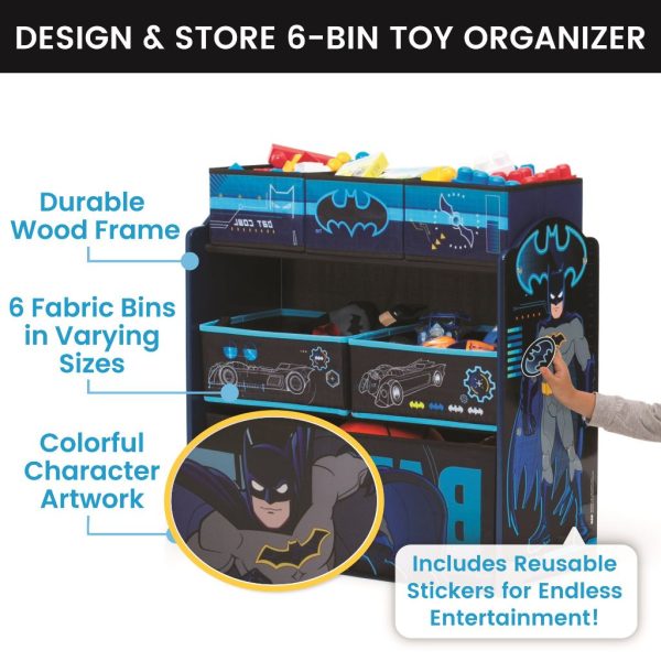 batman 4 piece room in a box bedroom set by delta children includes sleep & play toddler bed, 6 bin design & store toy organizer and art desk with chair (3)